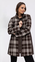 Plaid Leather Jacket - Brown