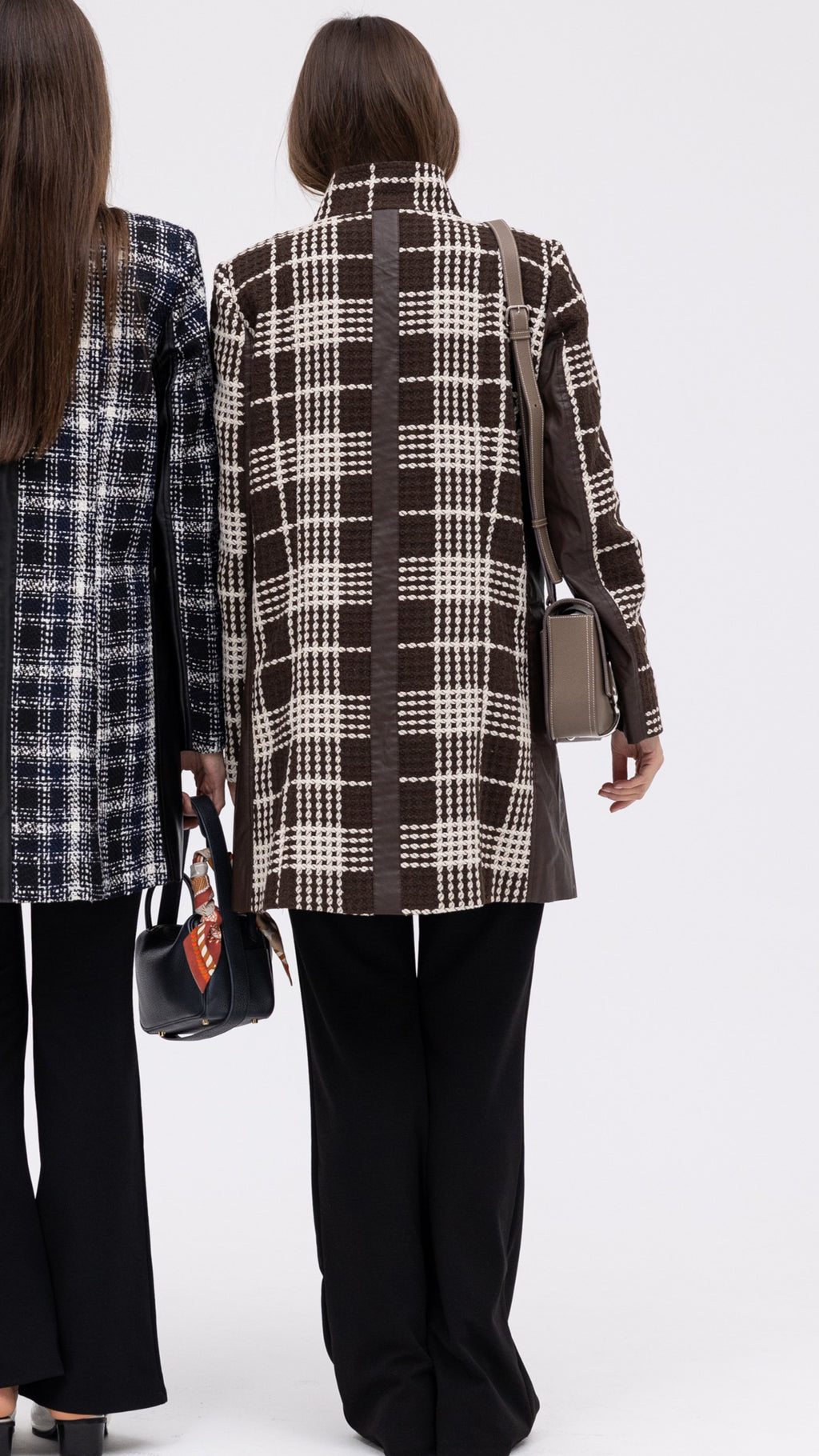 Plaid Leather Jacket - Brown