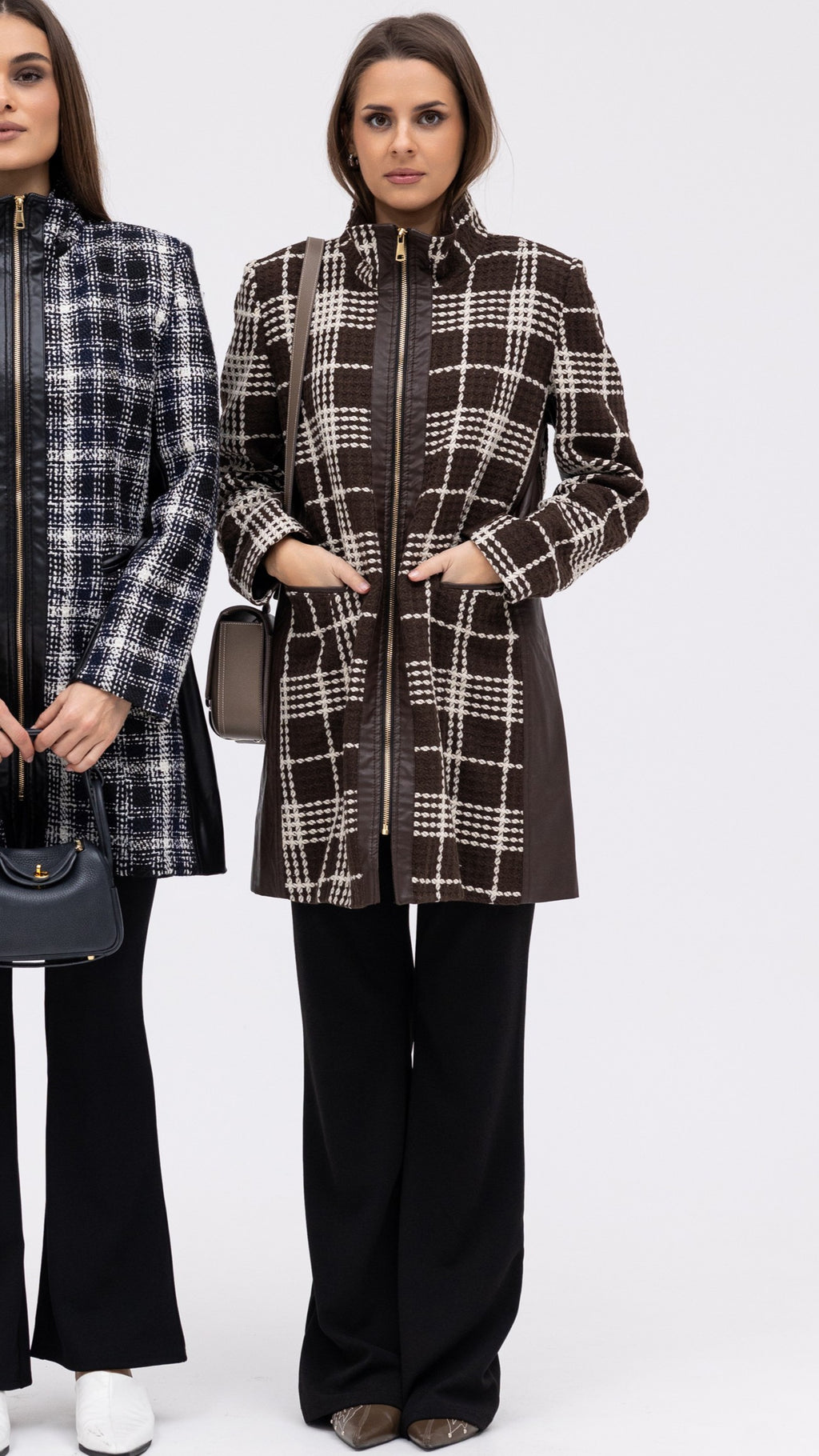 Plaid Leather Jacket - Brown